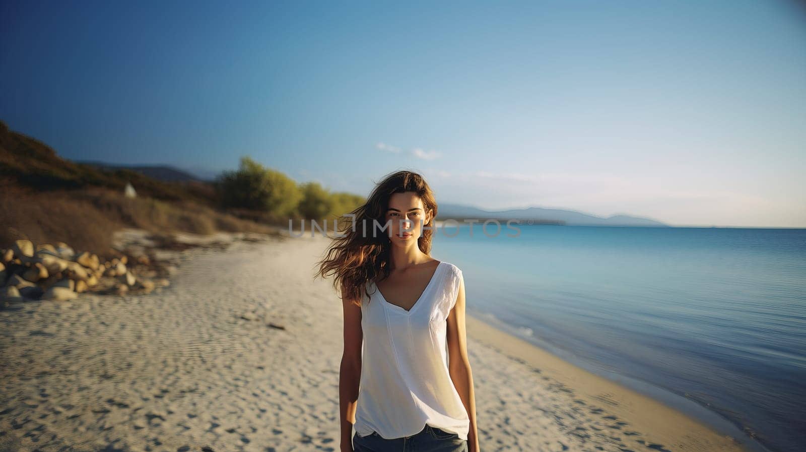 Young woman walking at the beach