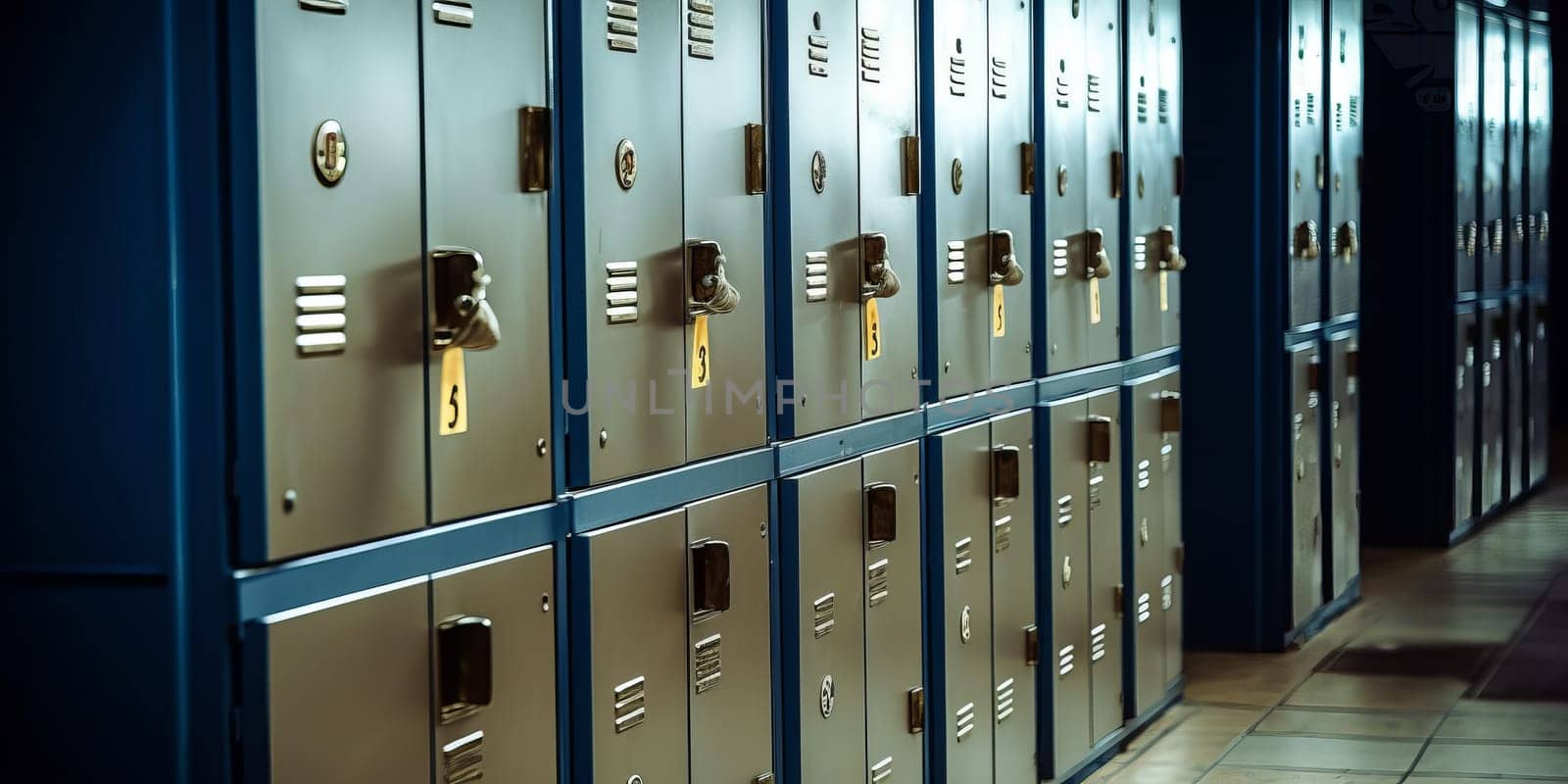 close up on red lockers in gym