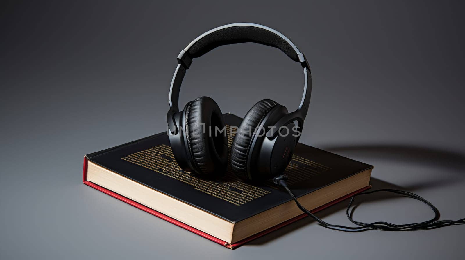 books with the earphones. Audiobooks. Listen and study concept.
