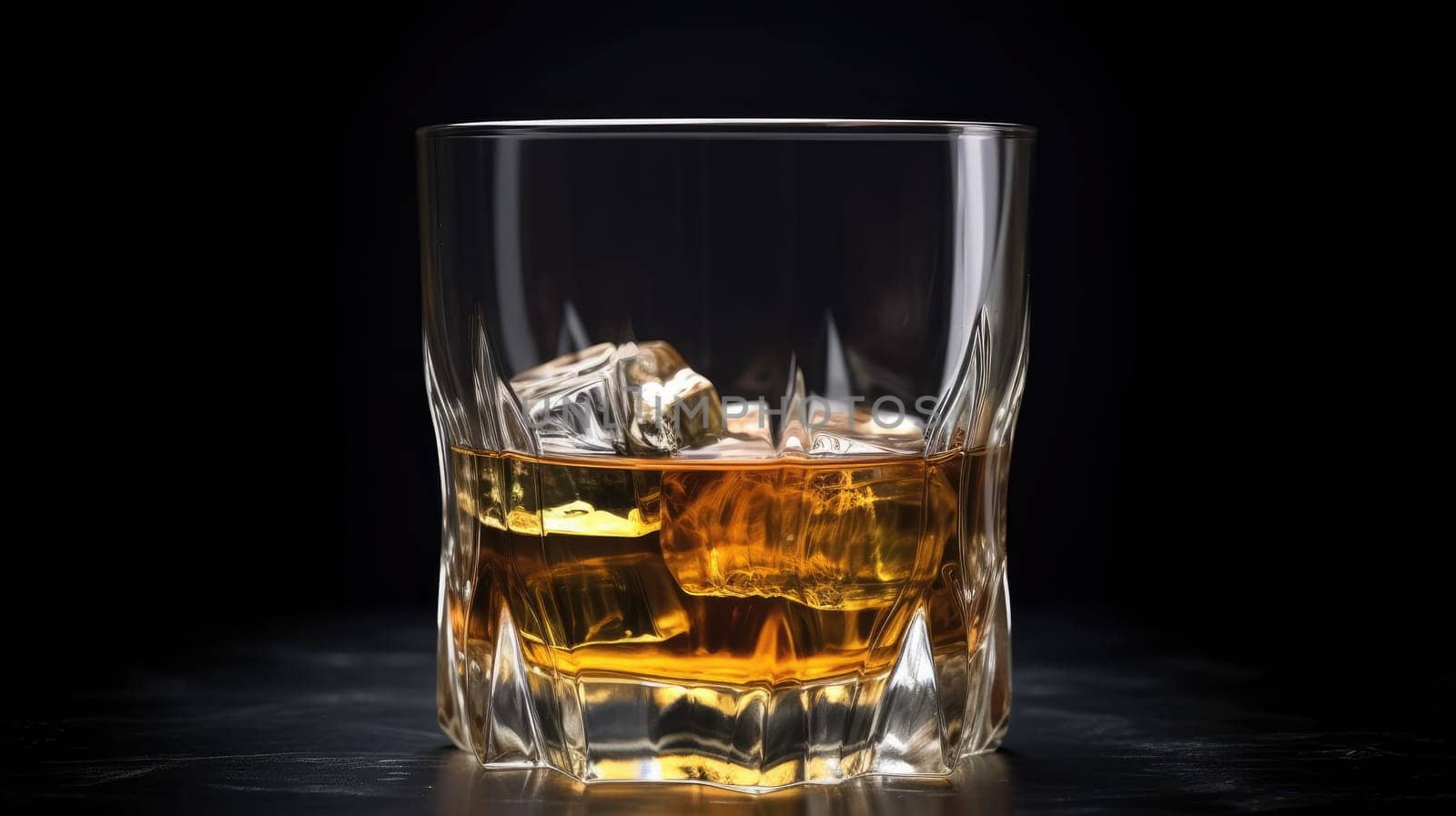 Whiskey with ice in glass. Generative AI design