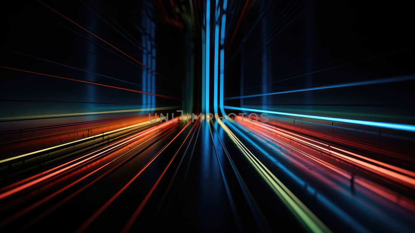 Colorful neon laser lines abstract background. Generative AI designn