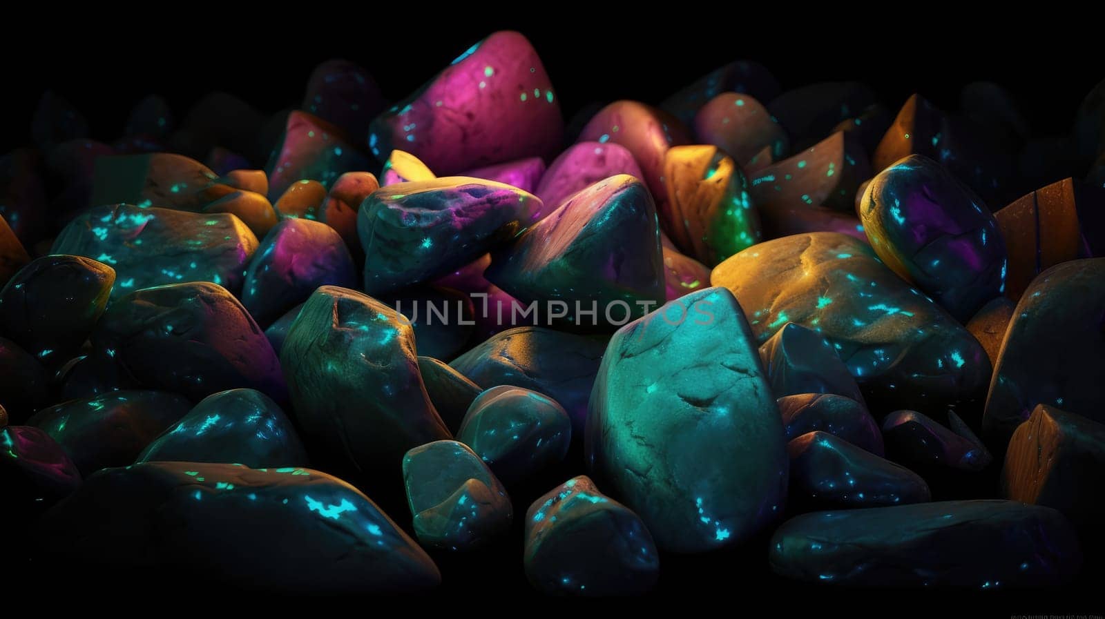 Shiny luminous stones abstract background. Generative AI drawing