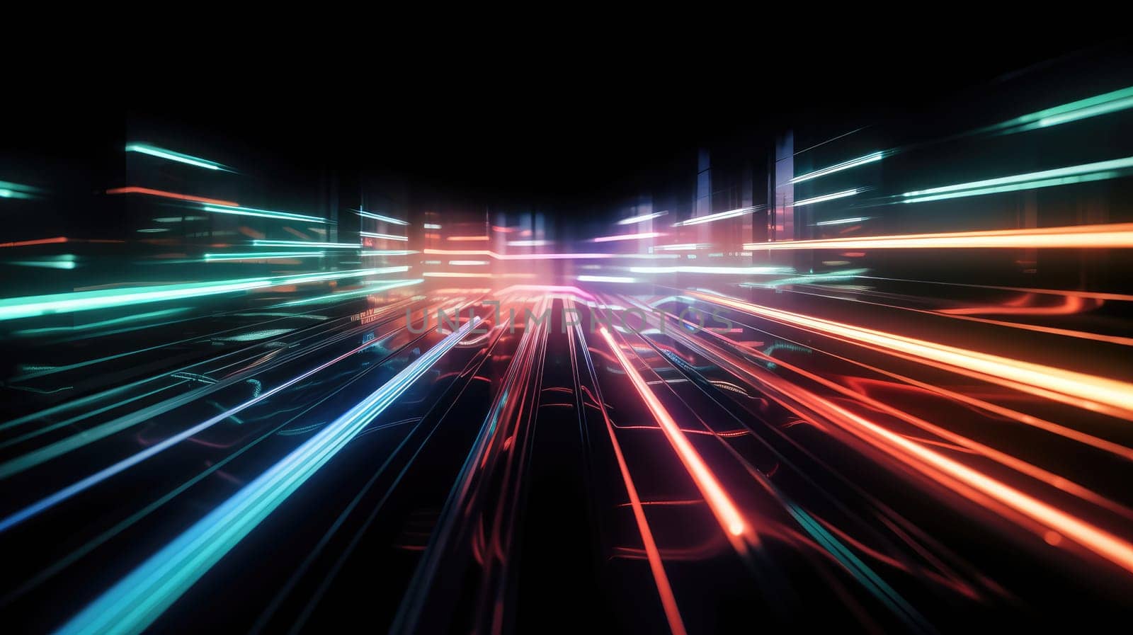 Colorful neon laser lines abstract background. Generative AI designn