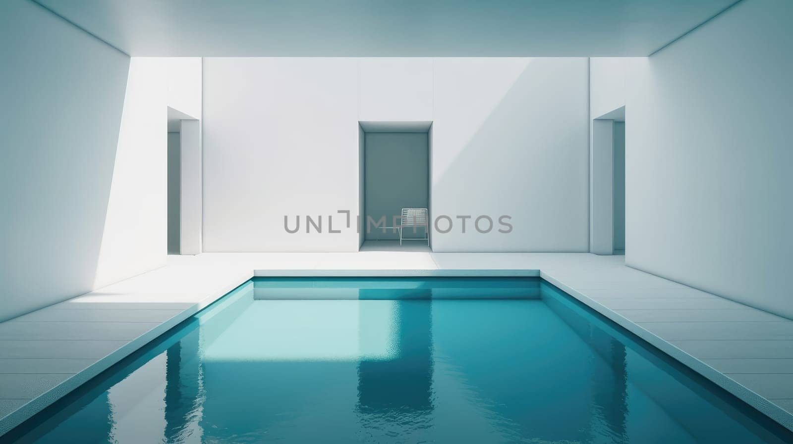 Minimalistic interior with swimming pool. Generative AI design