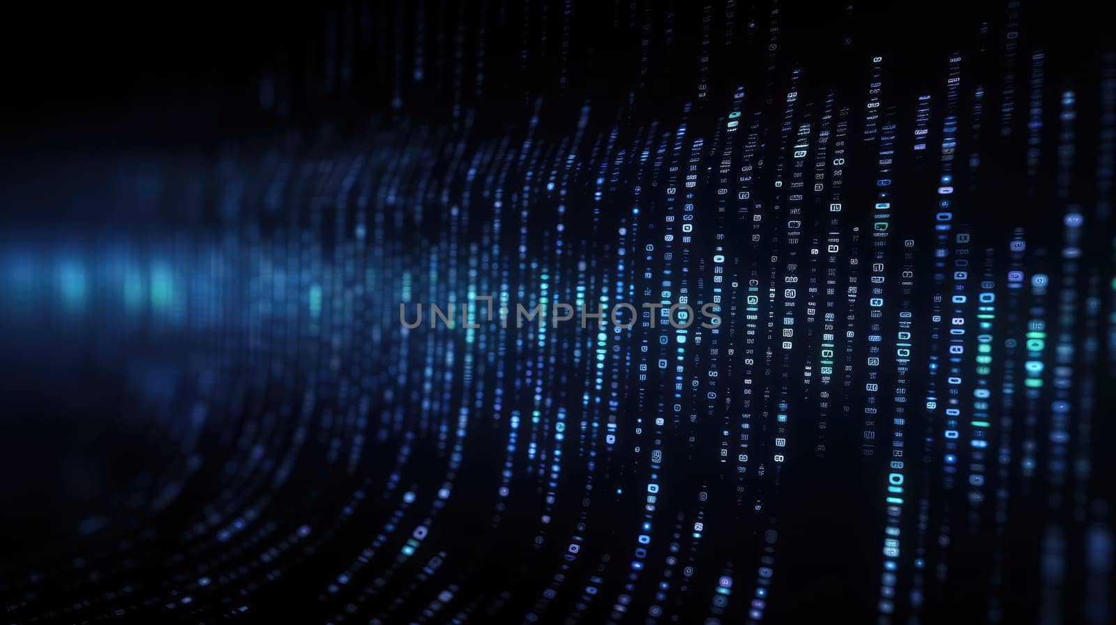 Glowing tech abstract background with blurred code. Generative AI design