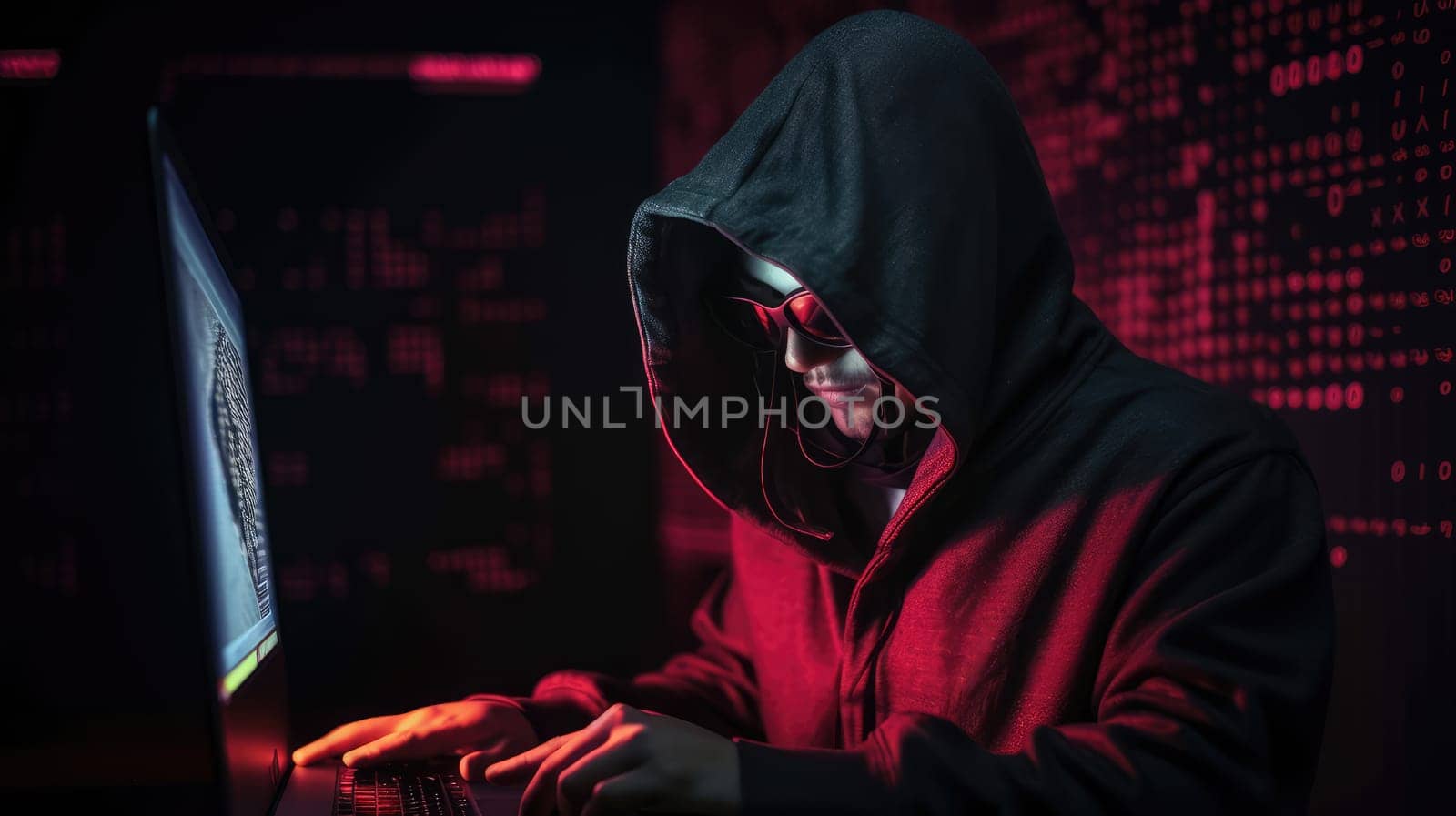 Hacker in the hood with tech background. Generative AI design