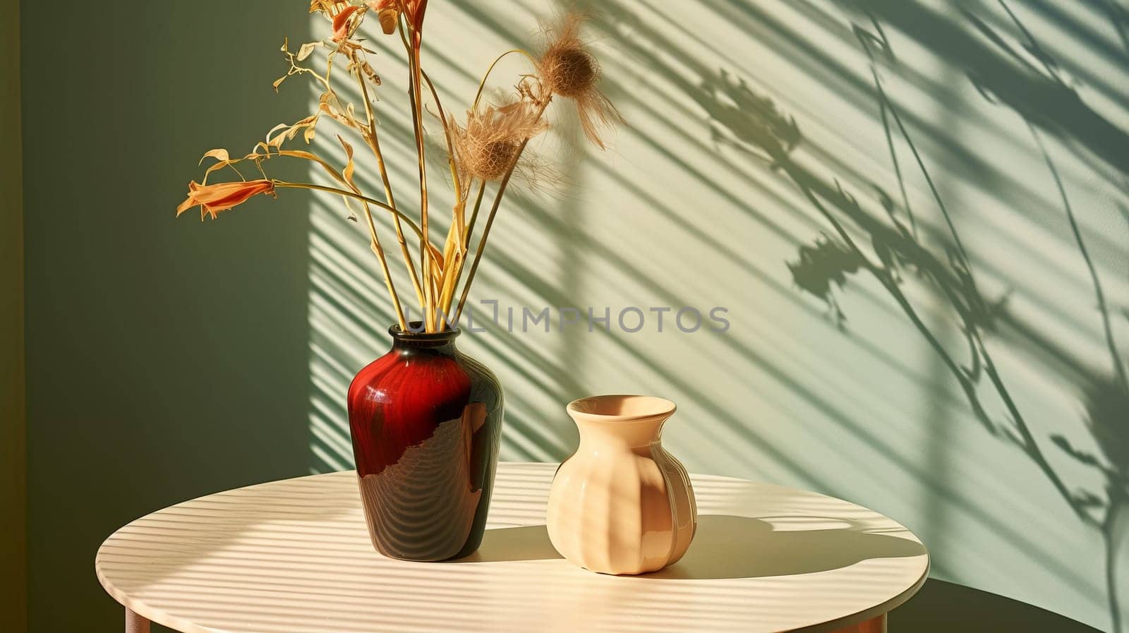Autumn, fall frame. Minimal aesthetic top view dry flowers and seeds on beige background with sun glare, copy space, nature autumnal decor, floral botanical still life, minimal flat lay, sunlight