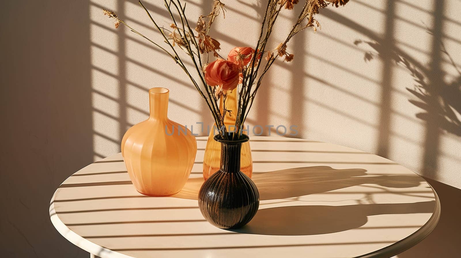 Autumn, fall frame. Minimal aesthetic top view dry flowers and seeds on beige background with sun glare, copy space, nature autumnal decor, floral botanical still life, minimal flat lay, sunlight