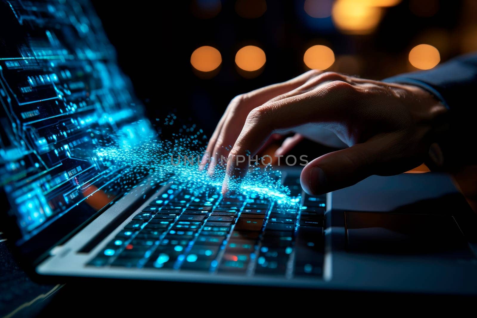 Programming Work Time. Programmer Typing New Code. Laptop and Hand Closeup. Working Time. Web Design Business Concept . AI generated