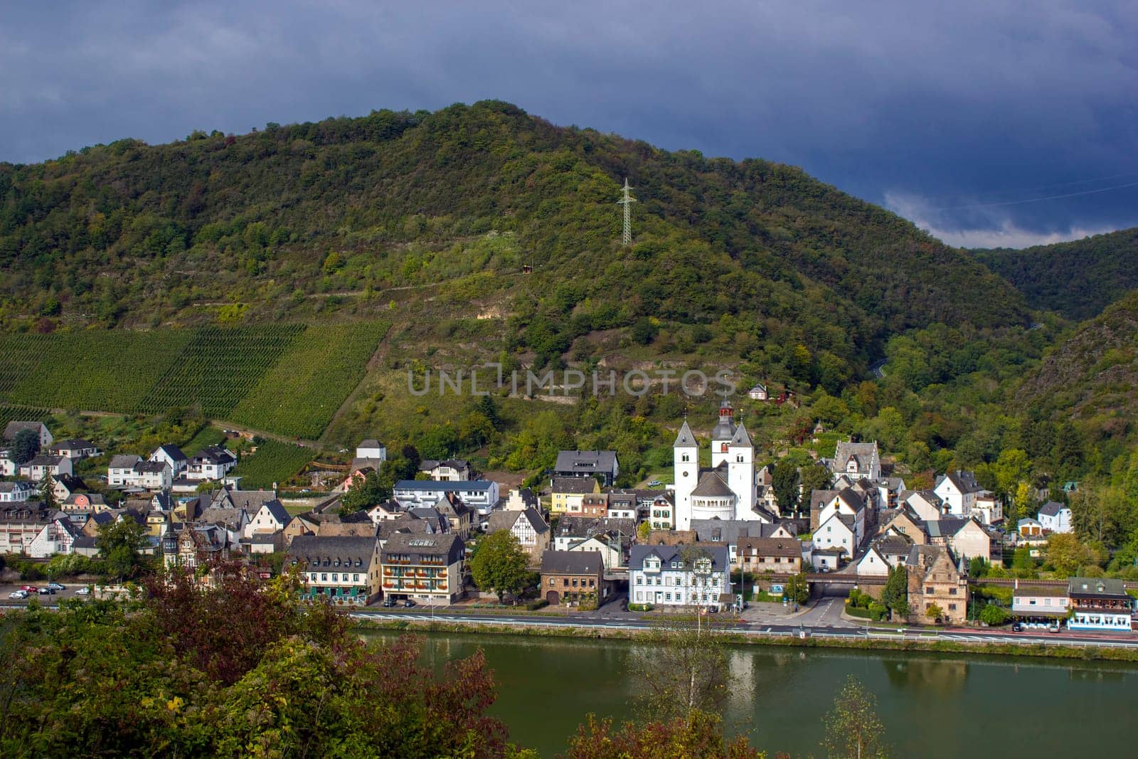 View of Treis-Karden town with the Moselle river in Rhineland-Palatinate, Germany