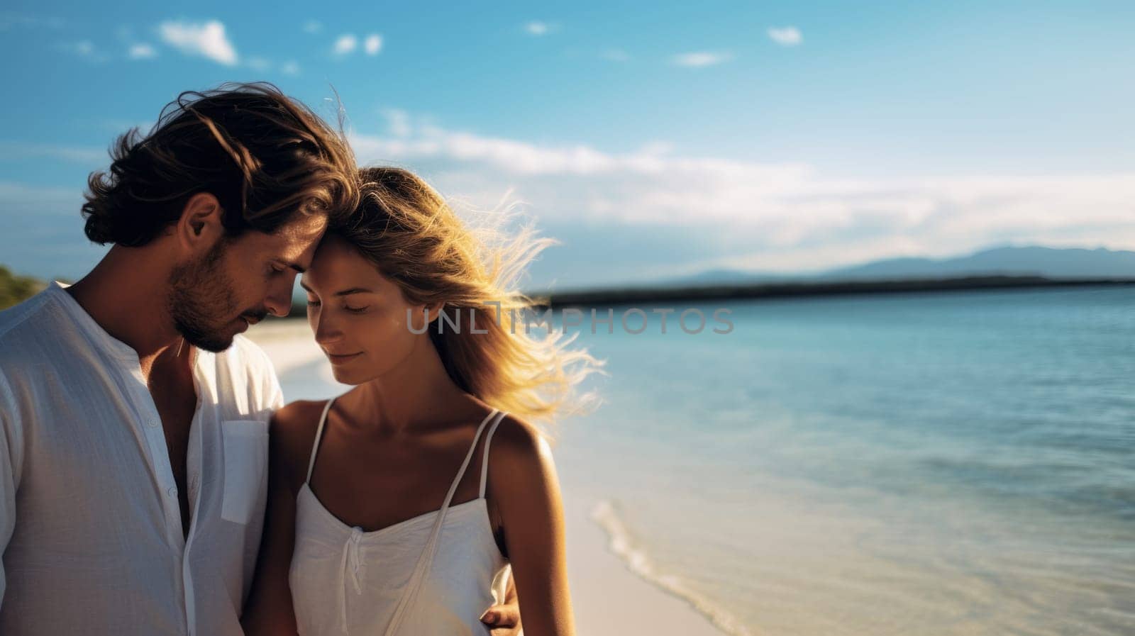 A couple on vacations on a beach.