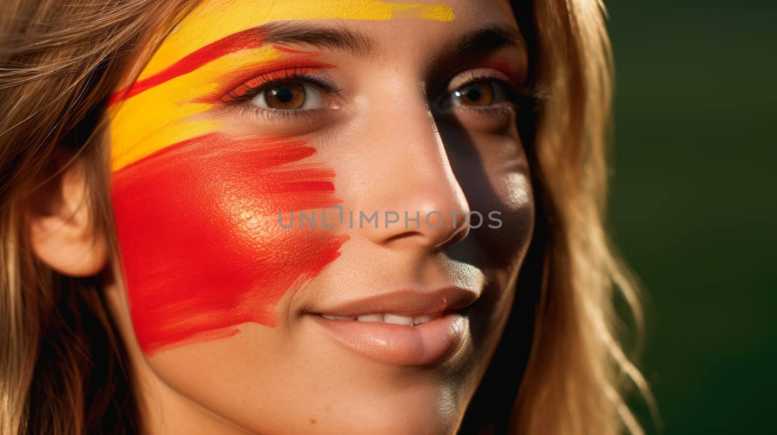 Spanish woman with flag colored paint on her face