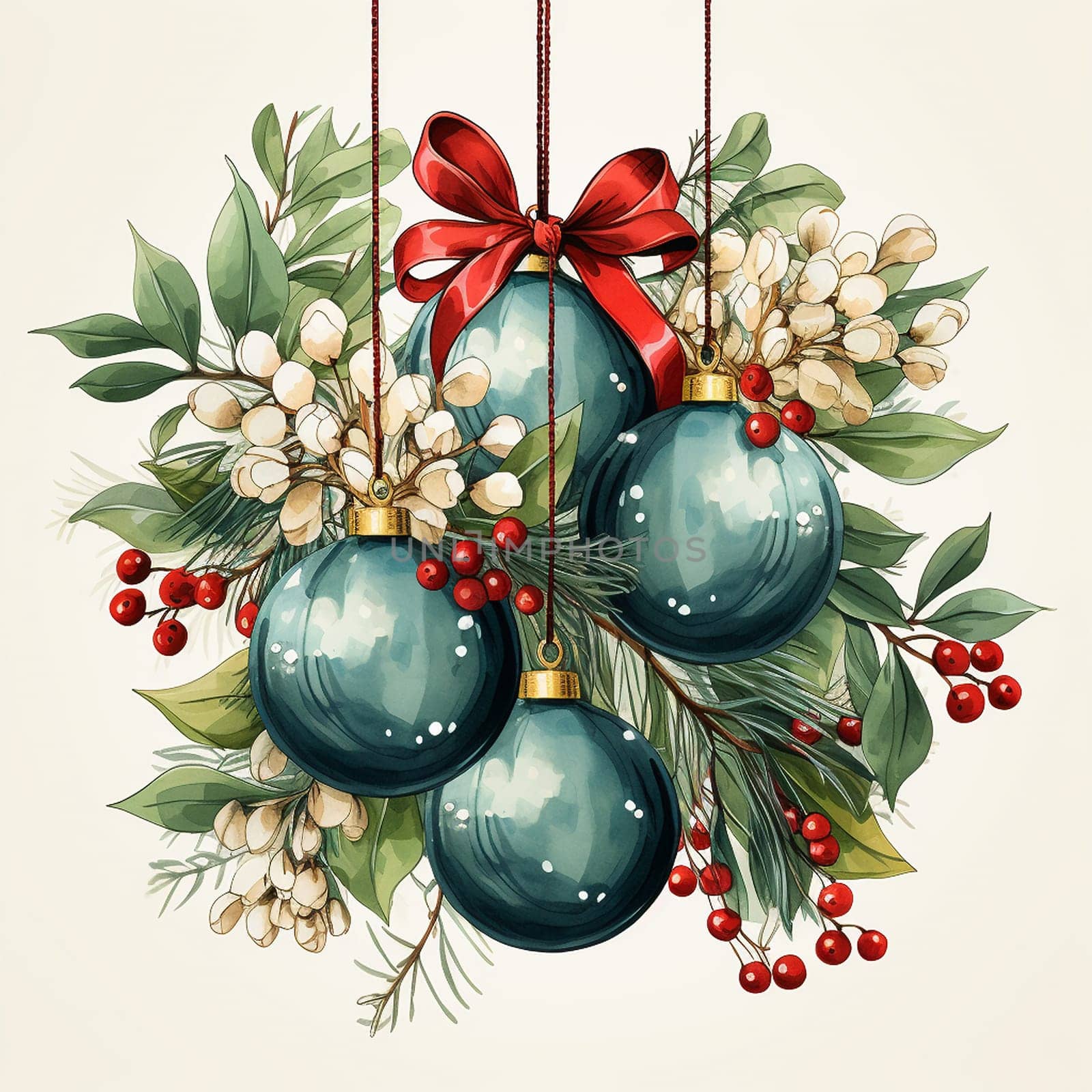 Happy Holiday and Merry Christmas template stylish vintage design. design for Christmas greetings card colorful color. Typography and icon for Xmas background, banners or posters. Winter holidays design elements Copy space. Christmas ball,berries and branches. Space for text