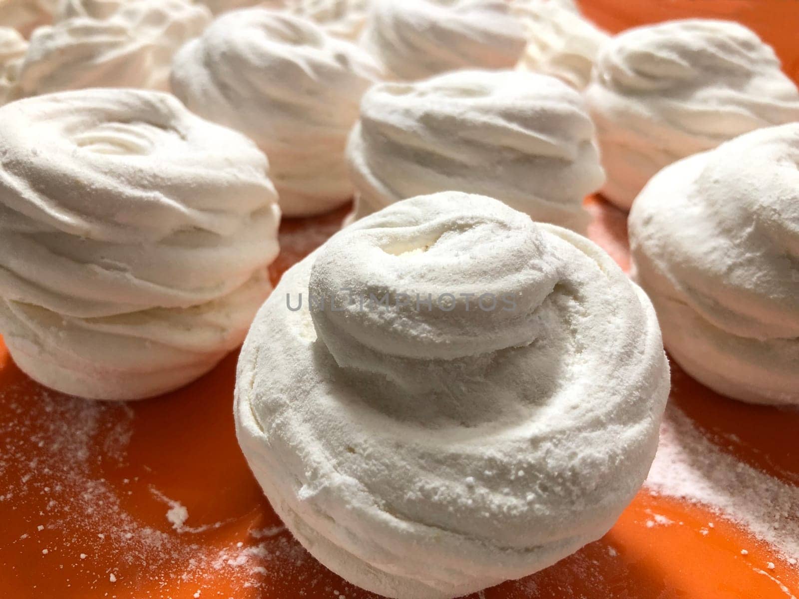 sweet apple marshmallows in white powdered sugar, handmade