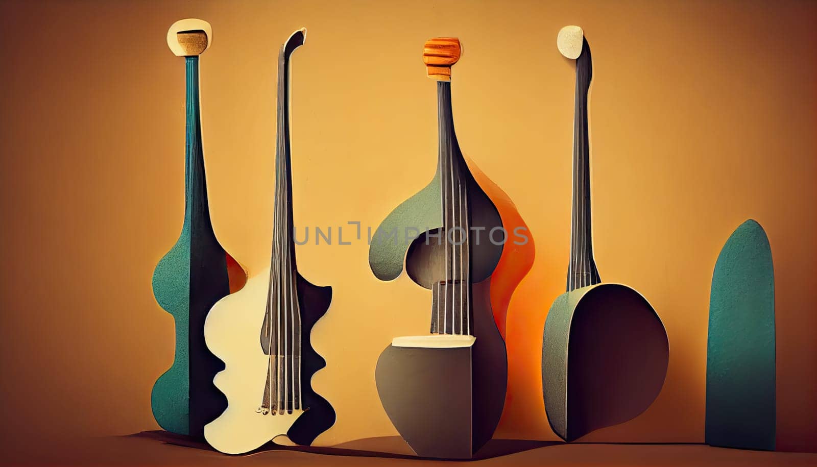 Vibrant musical backdrop with lively strings and jazz-inspired art. artificial art