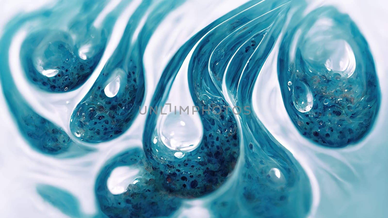 Mesmerizing Aqua Energy - Abstract Artwork with Gradient Waves and Water Drops on White Background. artificial art