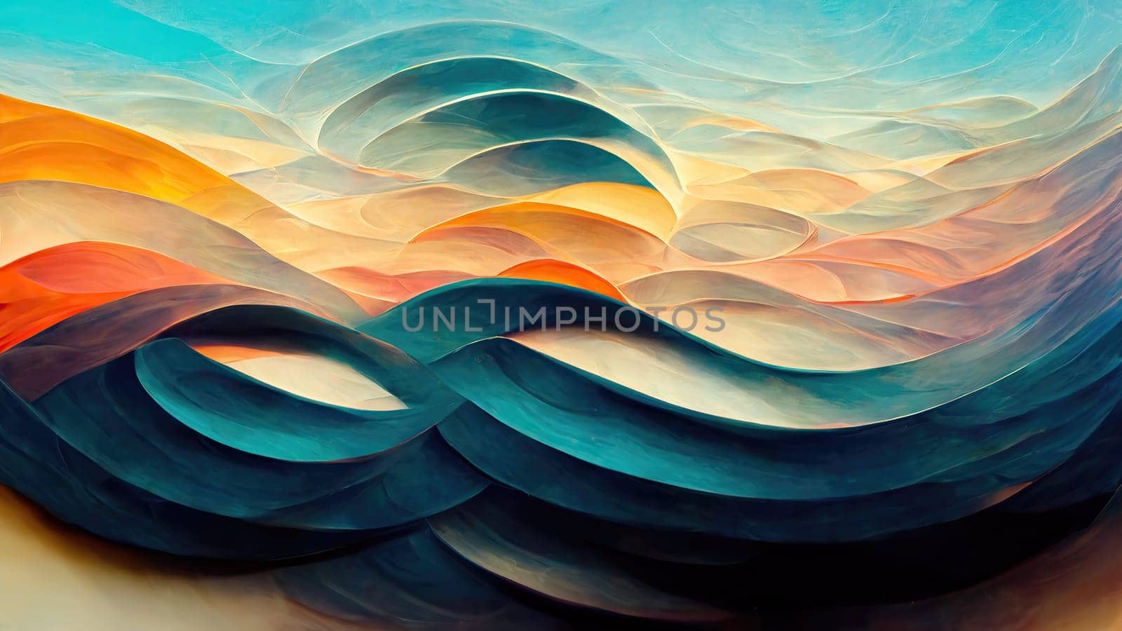Colorful waves of vibrant orange and beige create a modern backdrop. artificial art