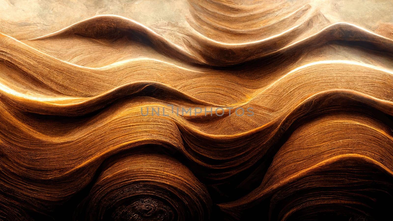 Intense bright brown and beige trendy gradient abstract waves full frame horizontal. Artificial Art.