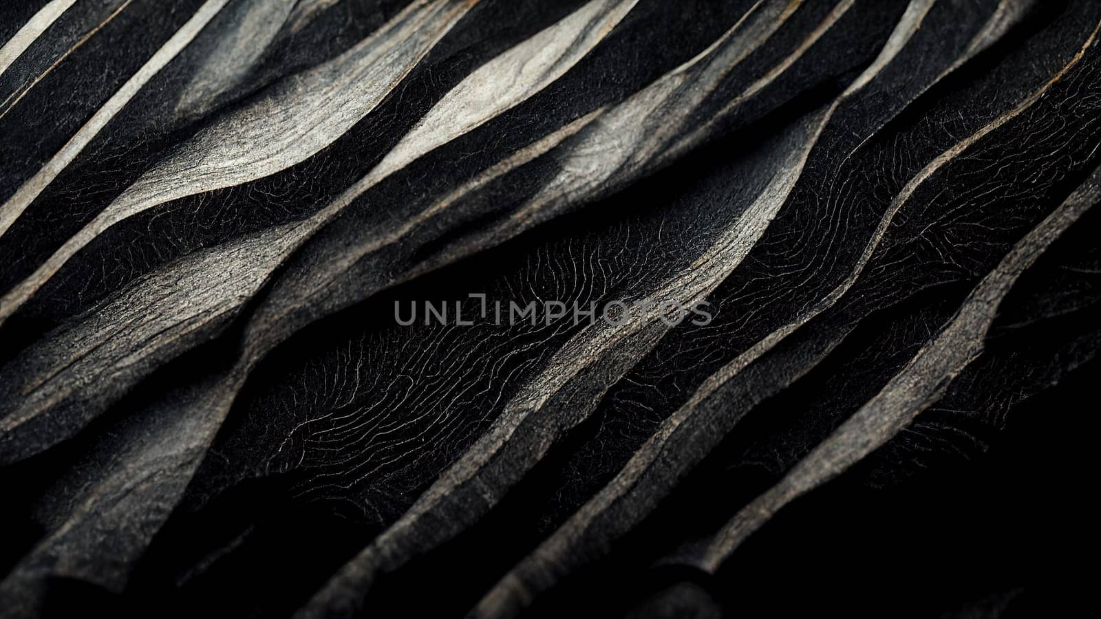 Intense dark black and grey trendy gradient abstract waves full frame horizontal. Artificial Art.