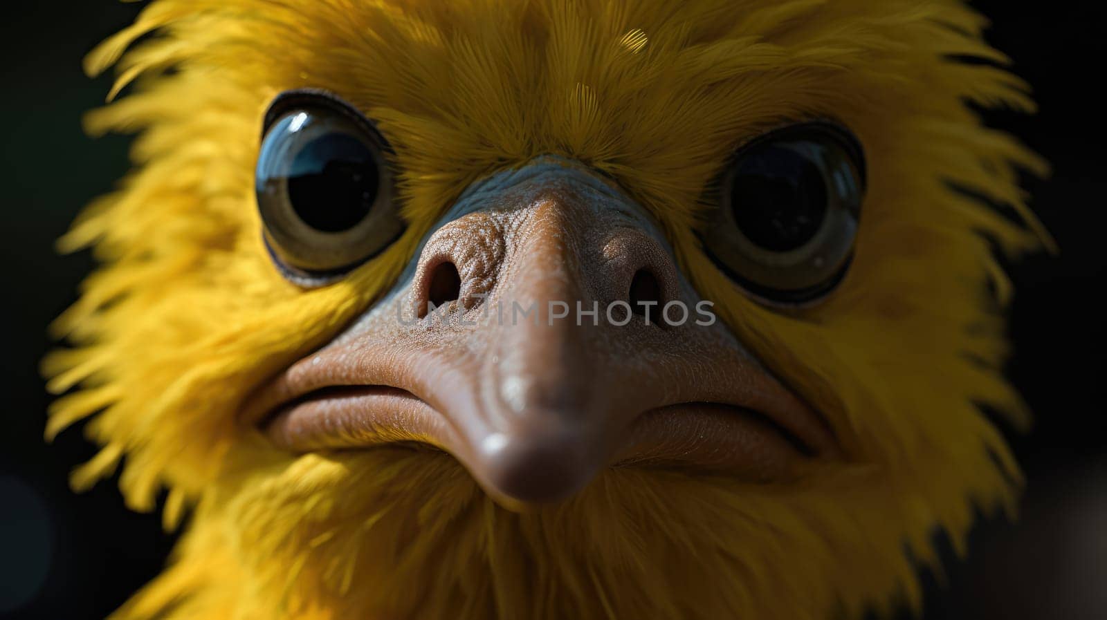 Portrait of a yellow bird close-up. Generative AI design