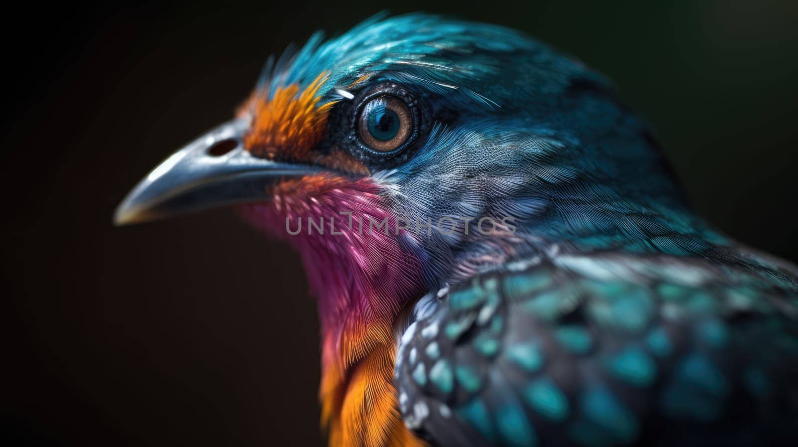 Colorful bird closeup. Generative AI design