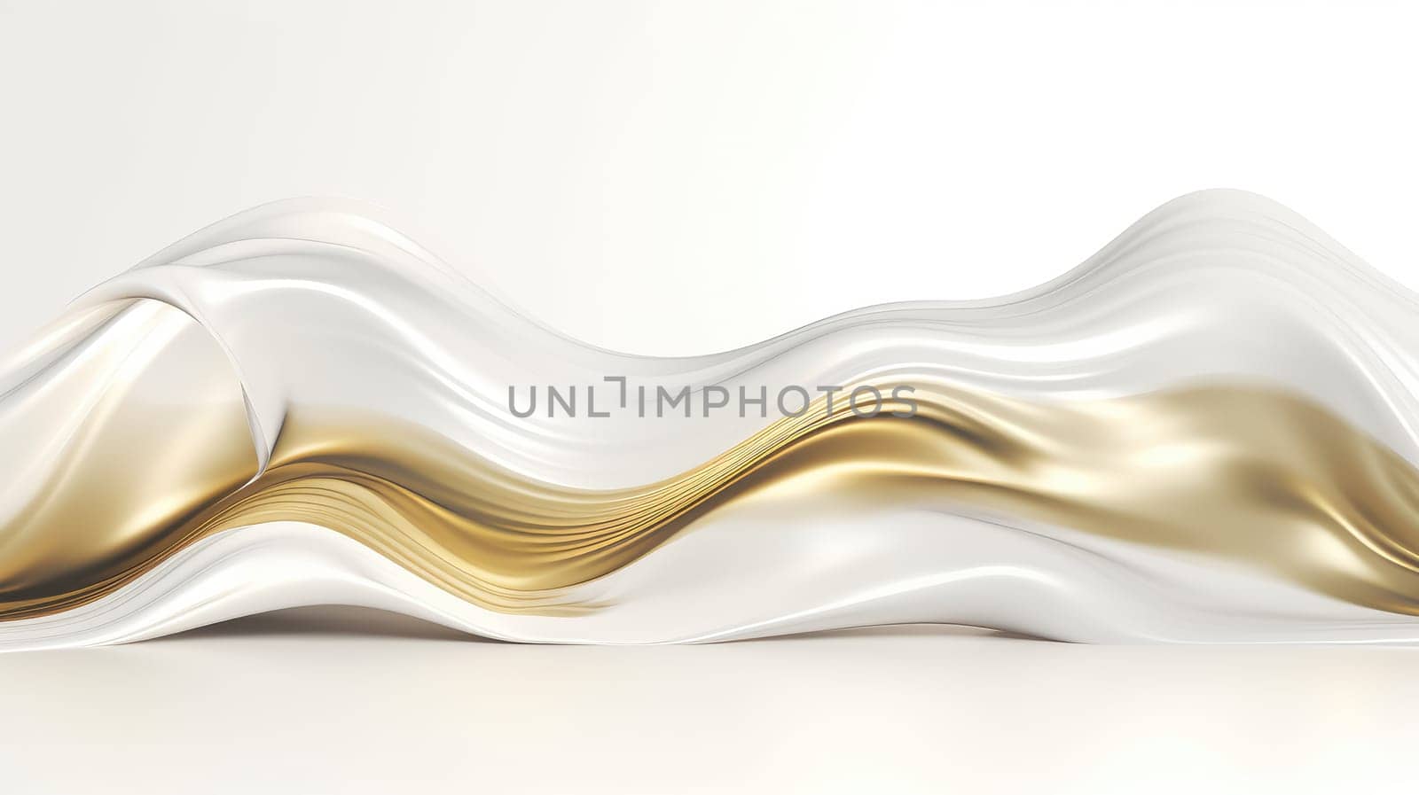 Abstract white golden liquid wavy background. Generative AI design