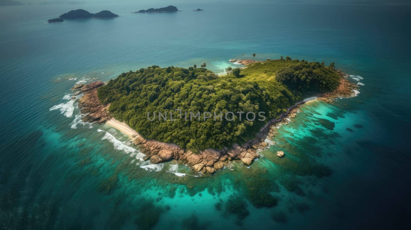 Tropical island top aerial view. Generative AI design