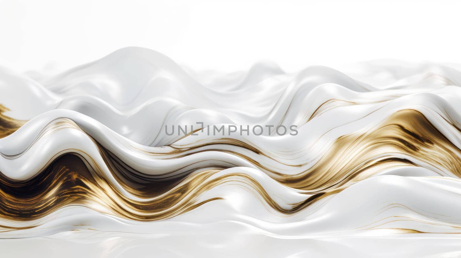 Abstract white golden liquid wavy background. Generative AI design