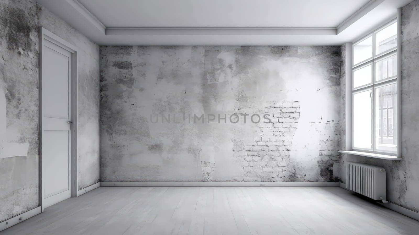 Grey grunge minimalistic loft interior. Generative AI design