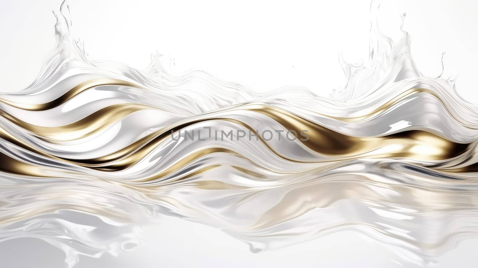 Abstract white golden liquid wavy background. Generative AI design