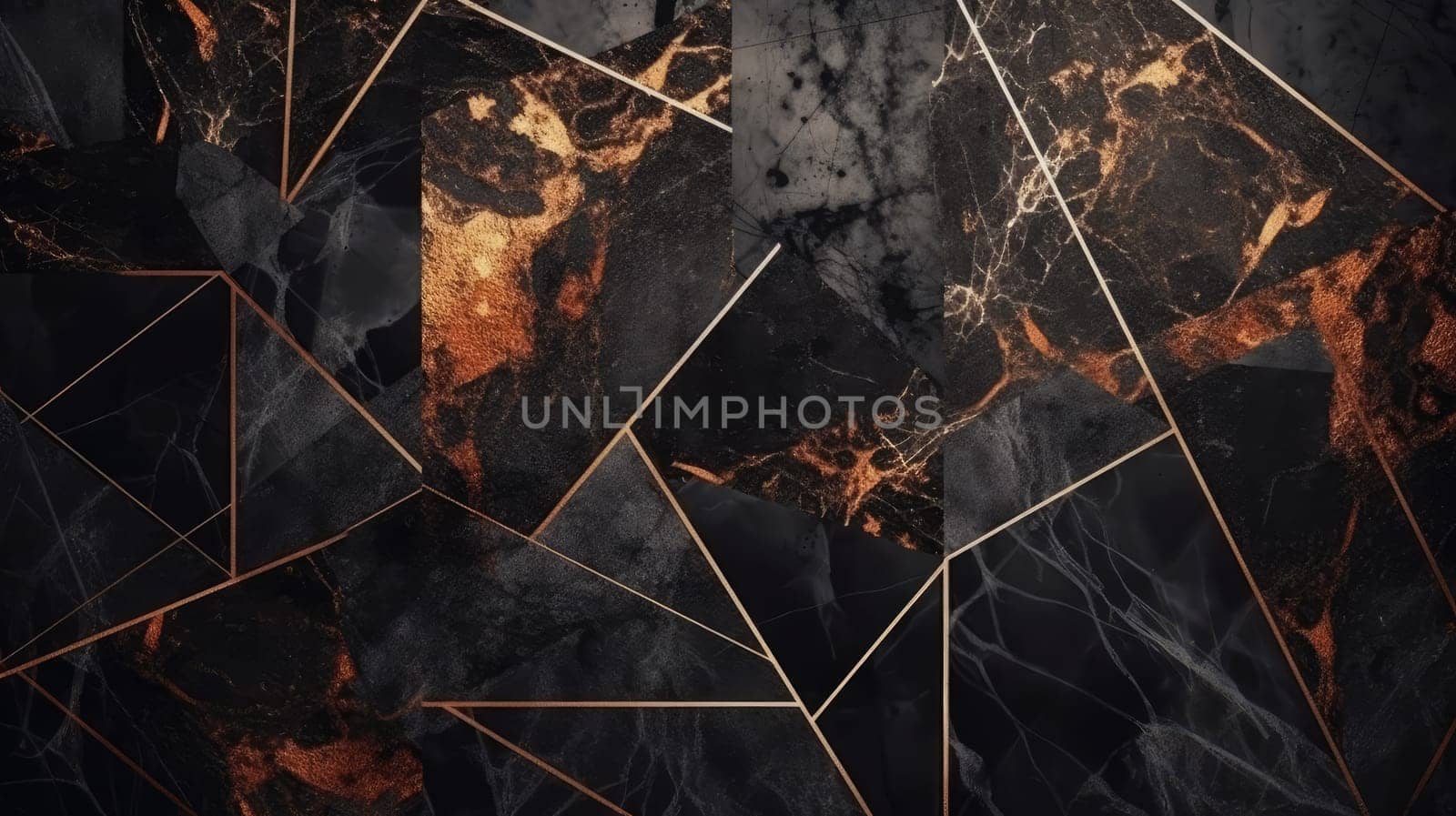 Abstract black bronze grunge low poly geometric background. Generative AI design