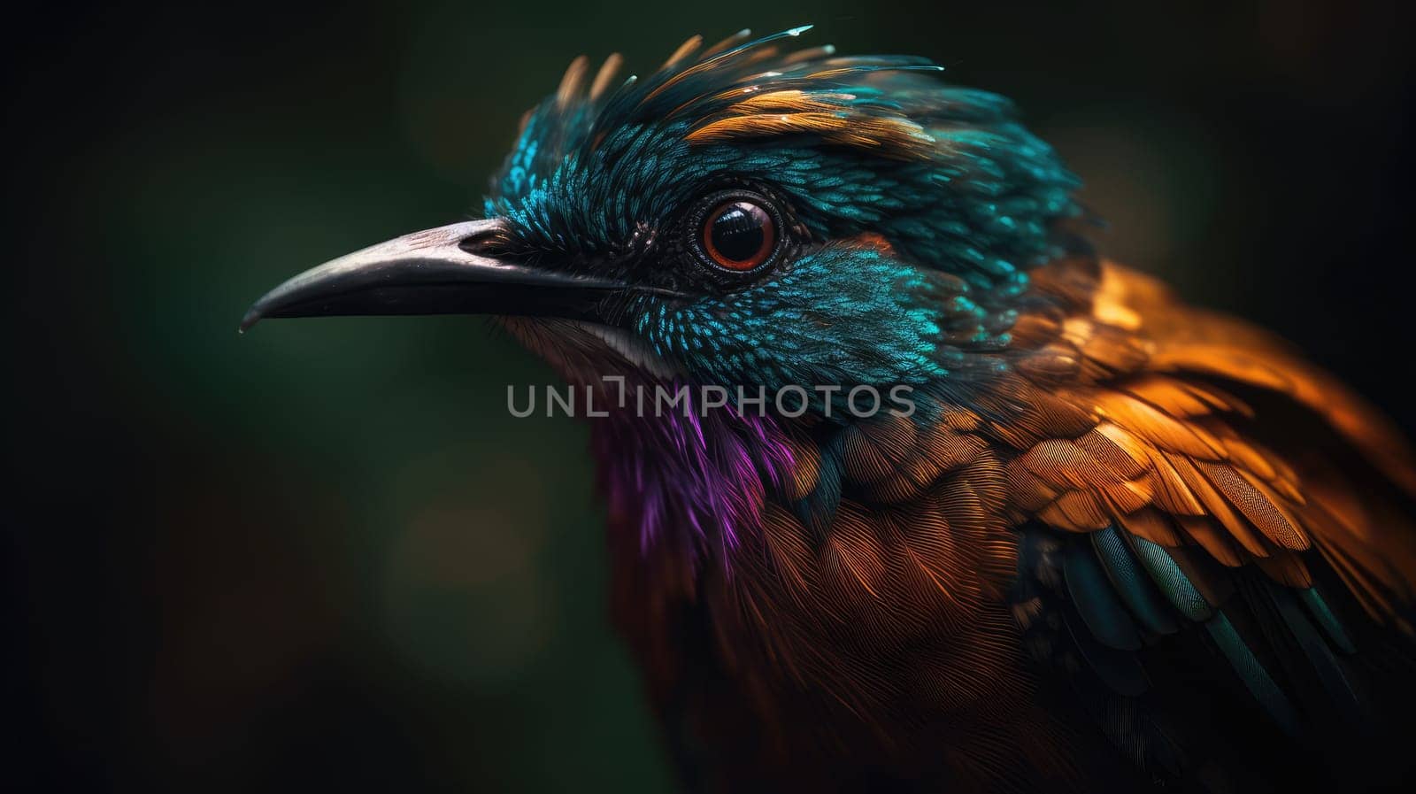 Colorful bird closeup. Generative AI design