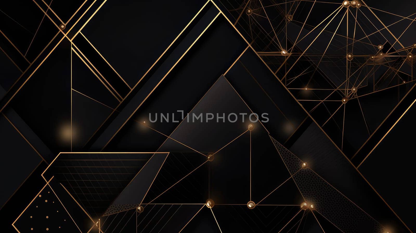 Golden low poly pattern on black background. Generative AI design
