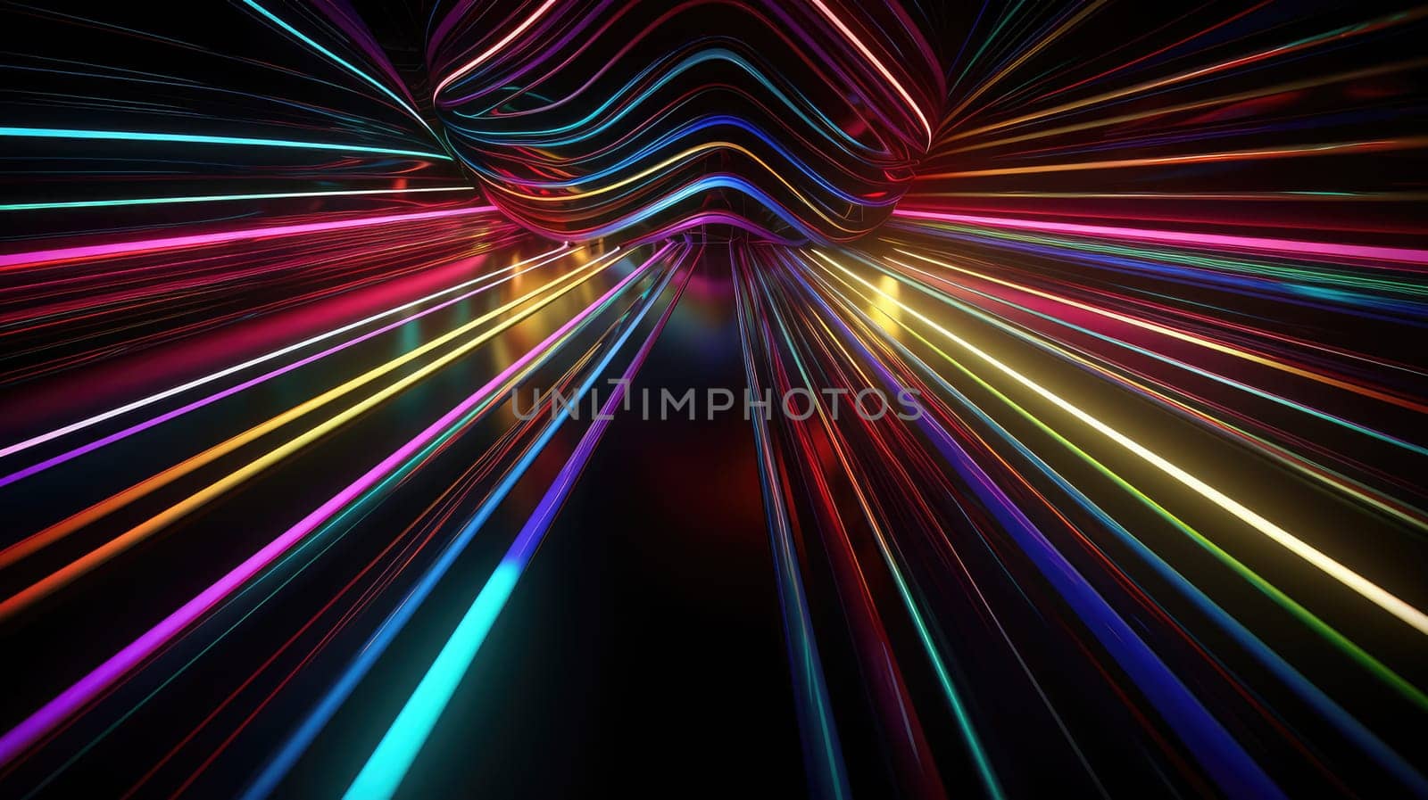 Colorful glossy stripes and neon lights abstract background. Generative AI design