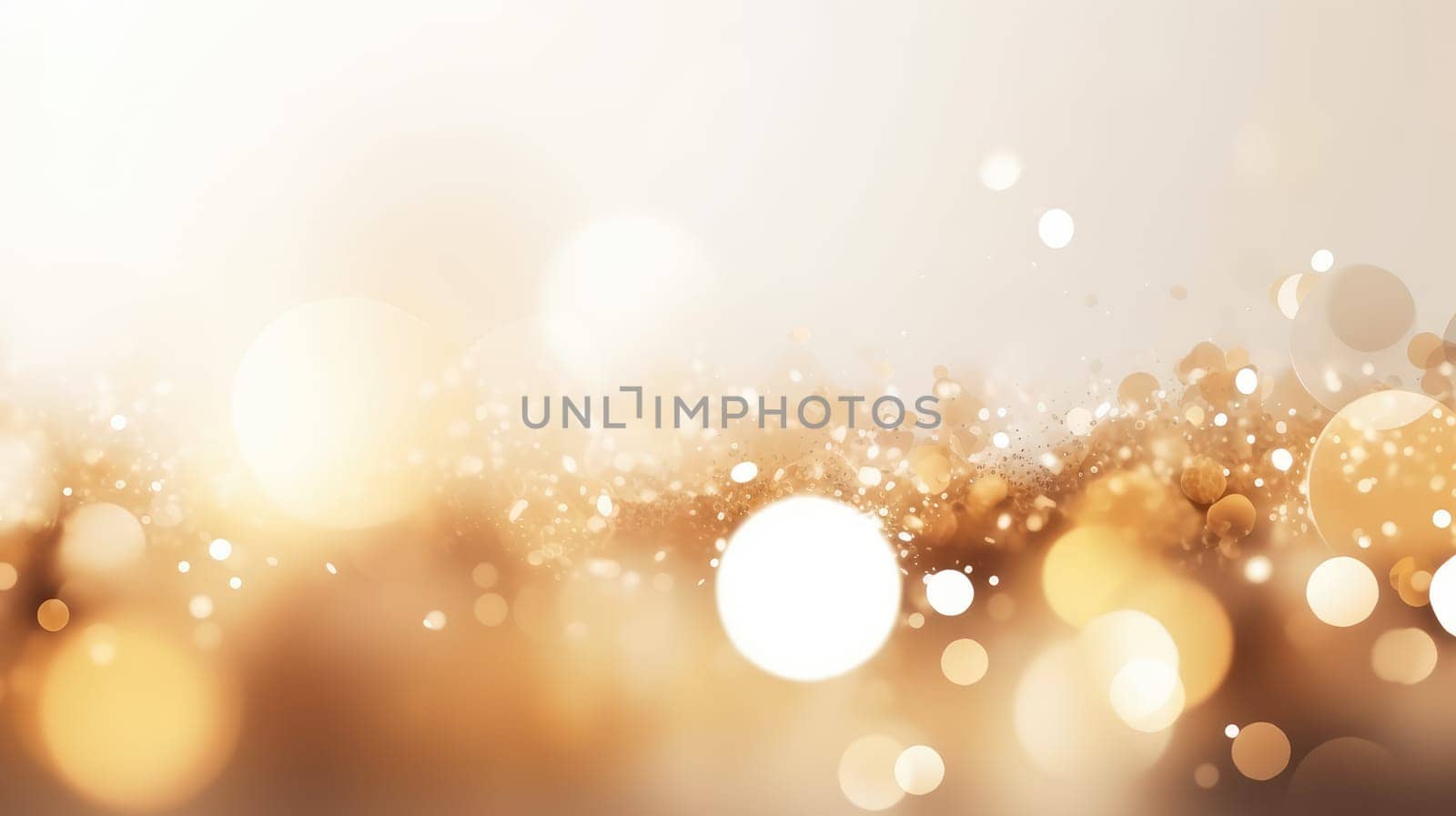 Golden glitter particles and dots abstract background. Generative AI design