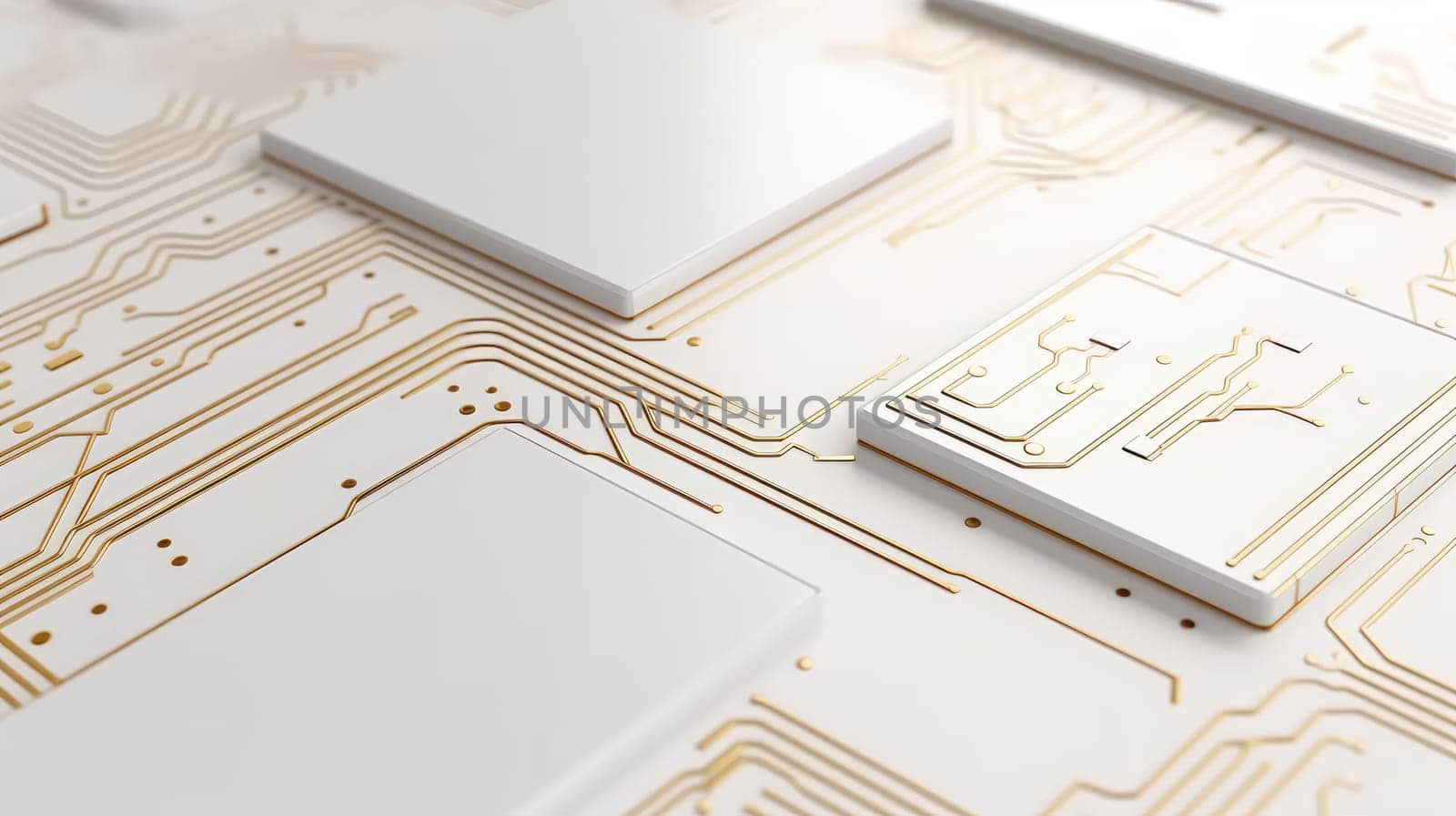 Golden circuit board chip tech background. Generative AI design