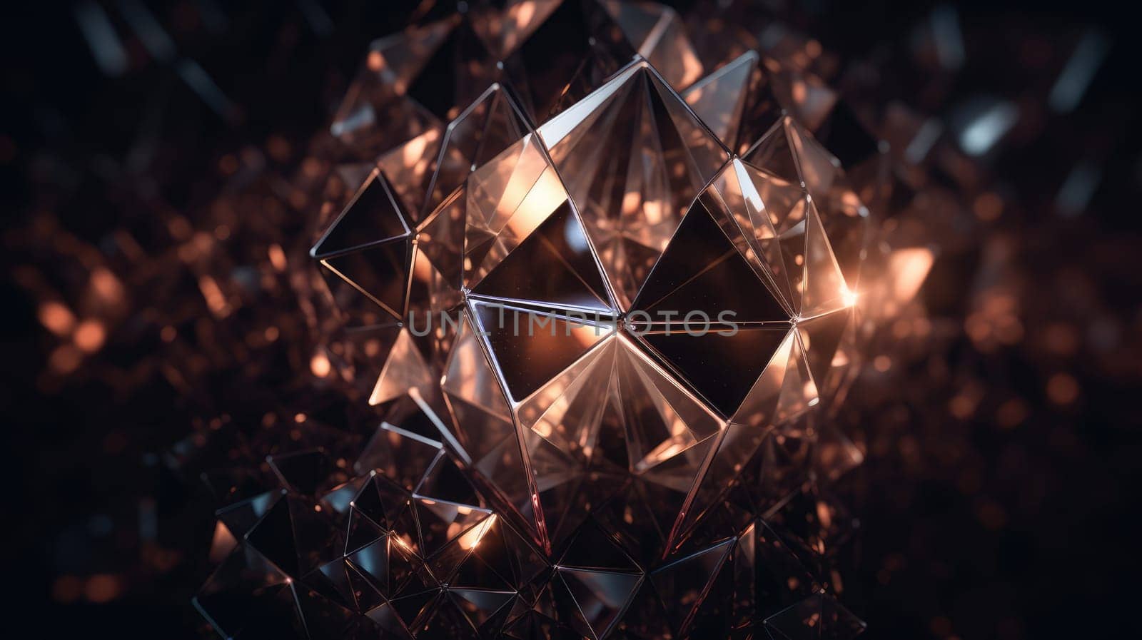 Shiny sparkling low poly hi-tech crystal abstract background. Generative AI design