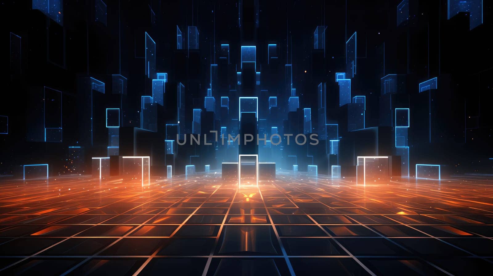 Glowing futuristic hi-tech sci-fi abstract background. Generative AI design