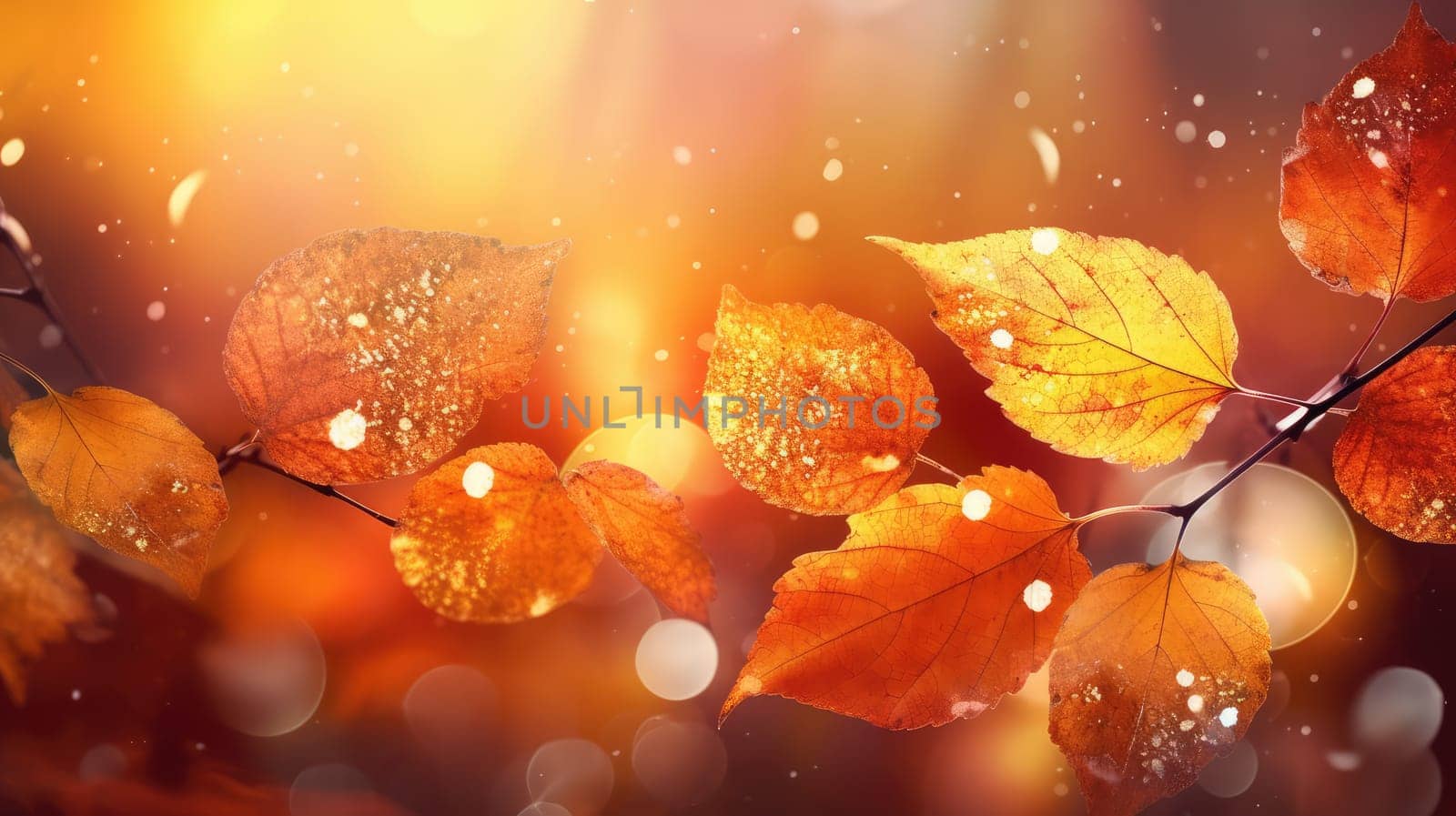 Golden orange autumn leaves. Generative AI design