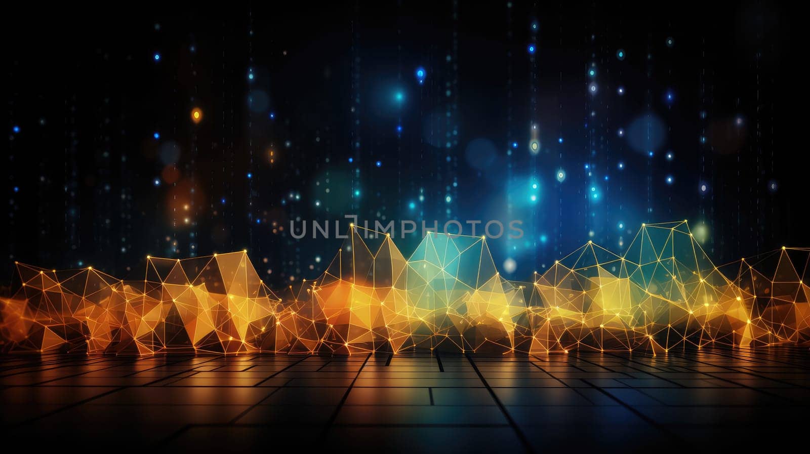 Shiny sparkling low poly hi-tech abstract background. Generative AI design