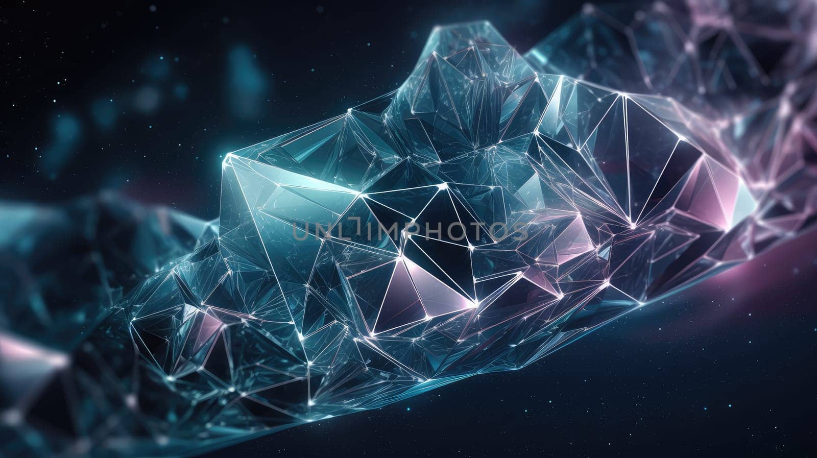 Shiny sparkling low poly hi-tech crystal abstract background. Generative AI design