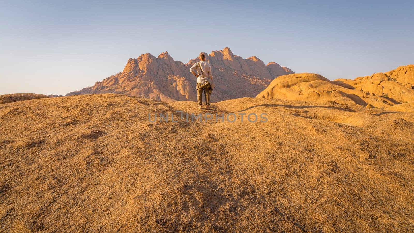 Looking at the Pondoks near the Spitzkoppe mountain in Namibia in Africa.