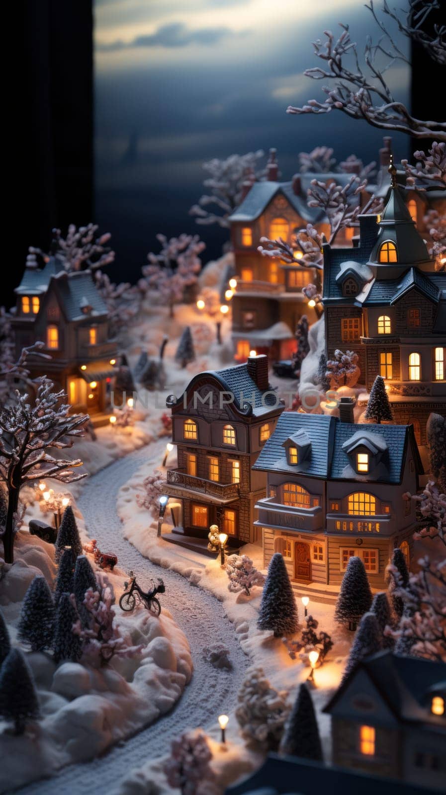 toy village with illumination on Christmas Eve.Generative AI