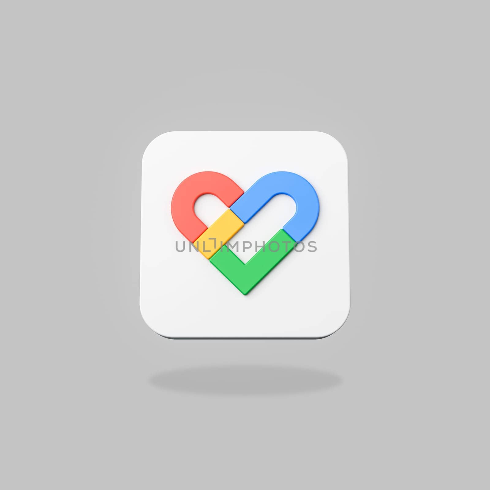 Google Fit App Icon 3D Shape Isolated on Flat Gray Background with Shadow 3D Illustration