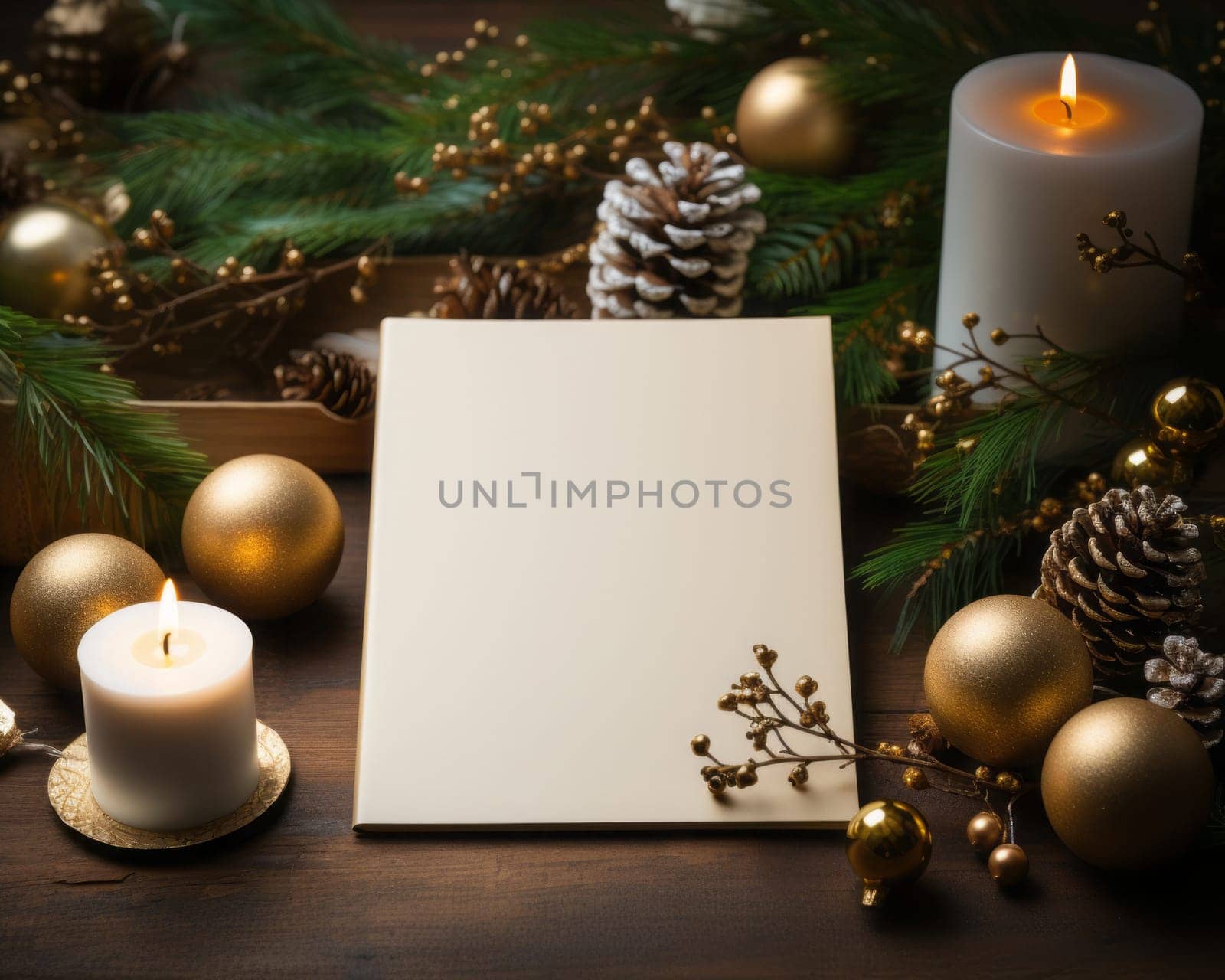 Blank notepad with customizable space for text. Holiday season and Christmas celebration.