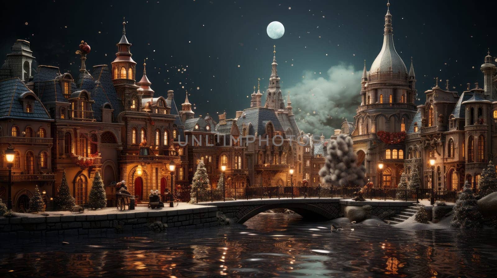 Beautiful Christmas street view. Christmas celebration and holiday concept.