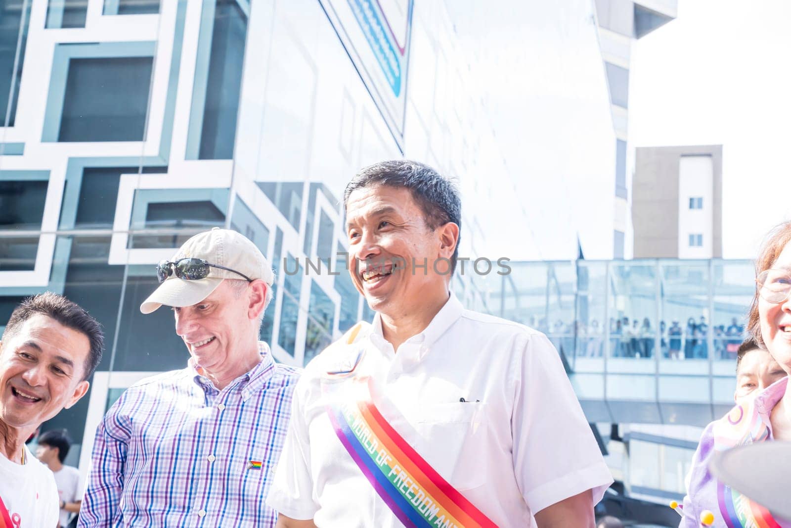 Bangkok, Thailand - JUN 4, 2023 Siam Center The World of Freedom and Pride 2023, The short action and atmosphere of leader of a large Thai political party and Governor of Bangkok in the event.