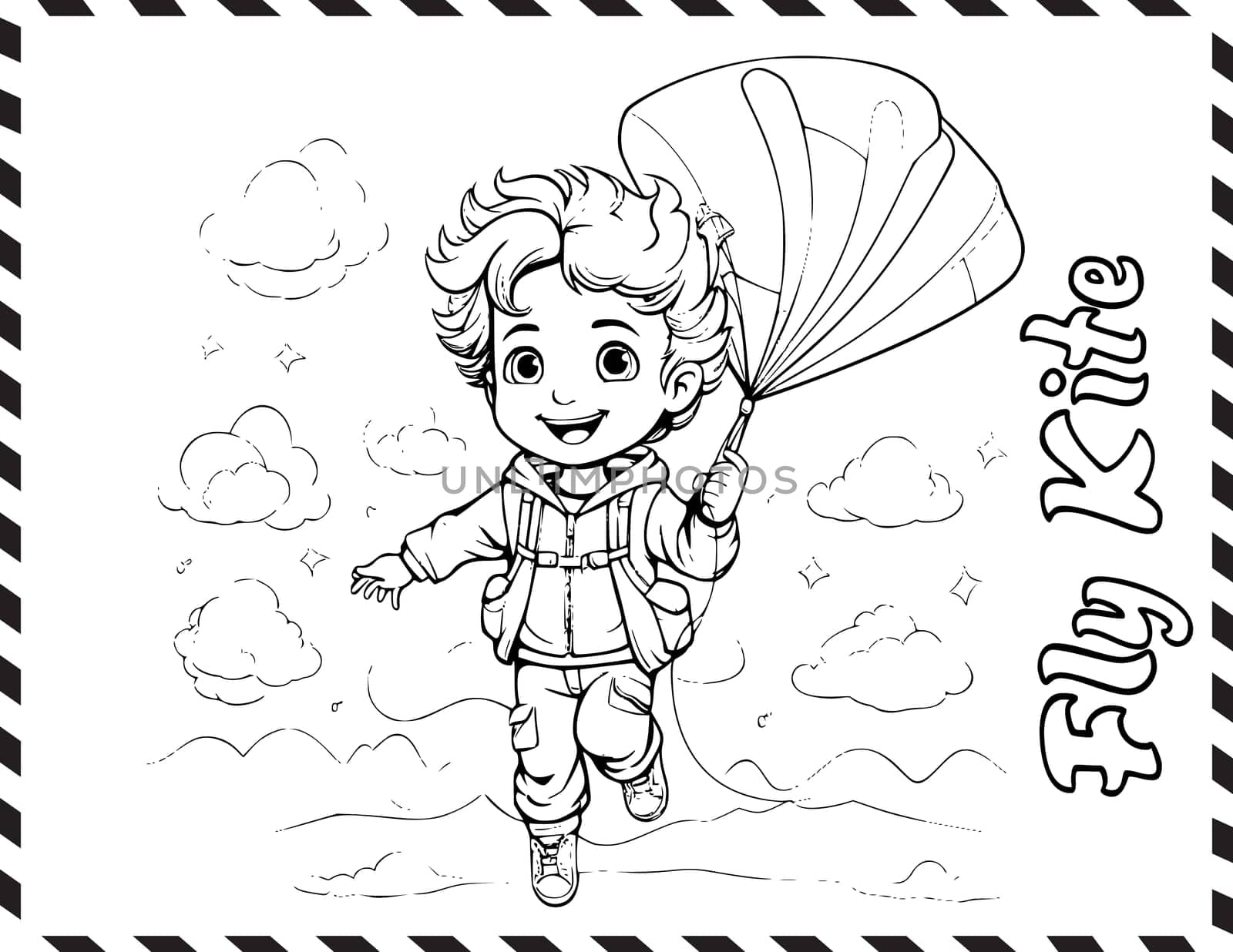 Chearful Fly Kite Coloring Page For Kids