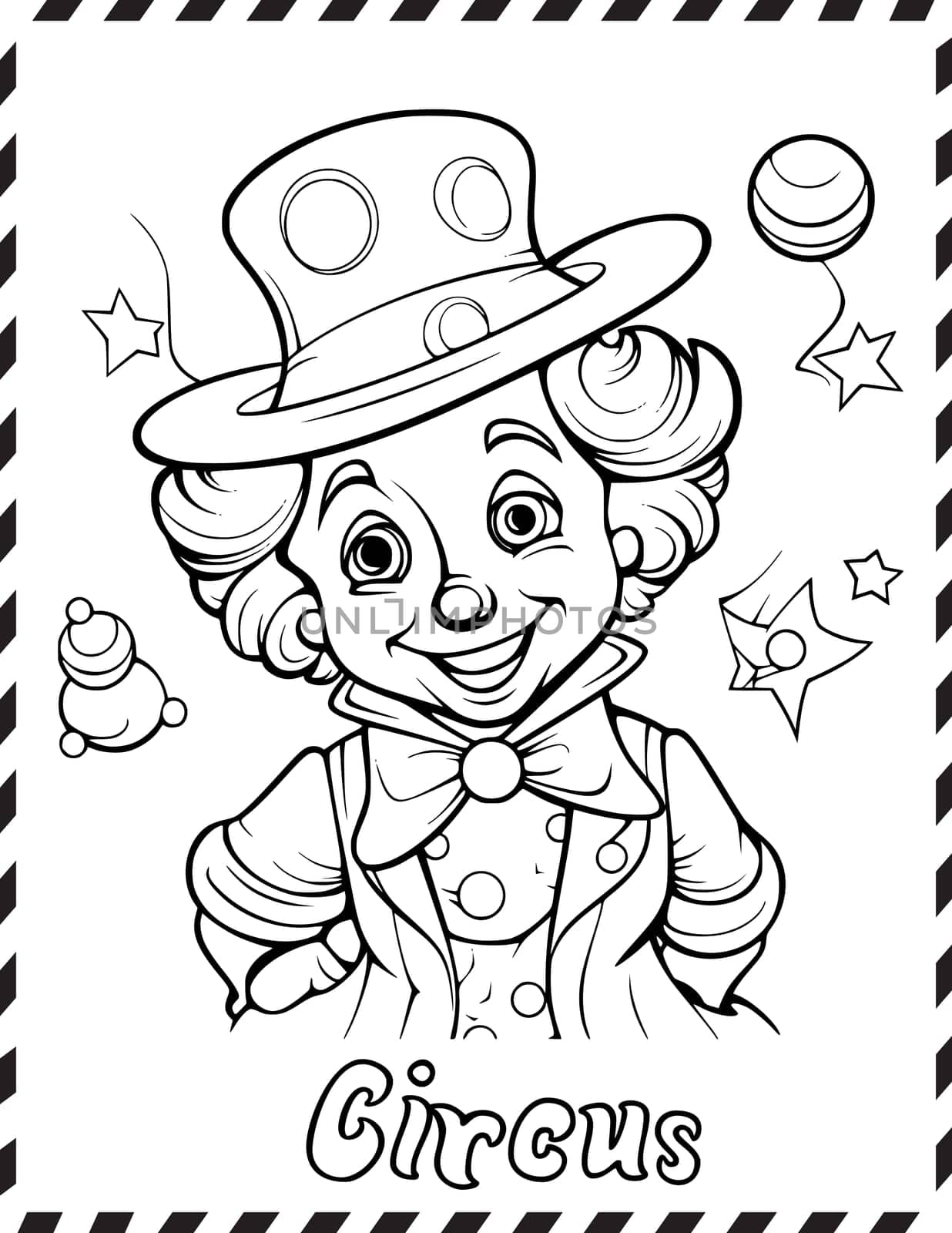 Circus Clown Coloring Page Drawing For Kids