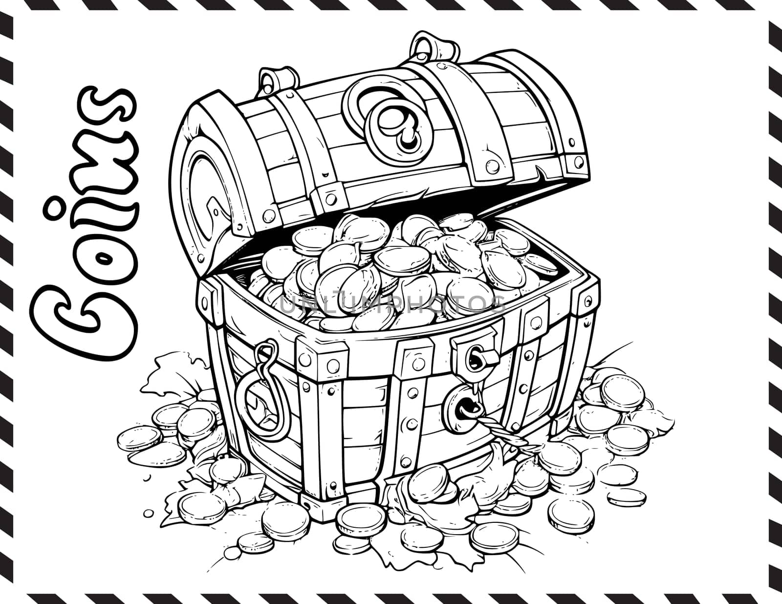 Chest With Coins Coloring Page For Kids